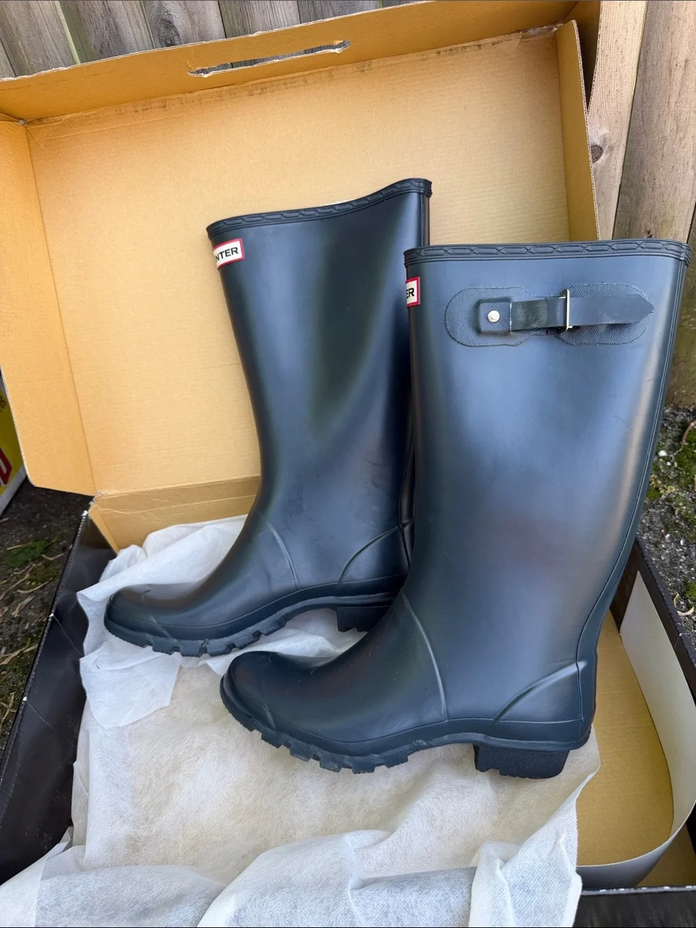 Hunter Navy Boot with Red Logo Accent